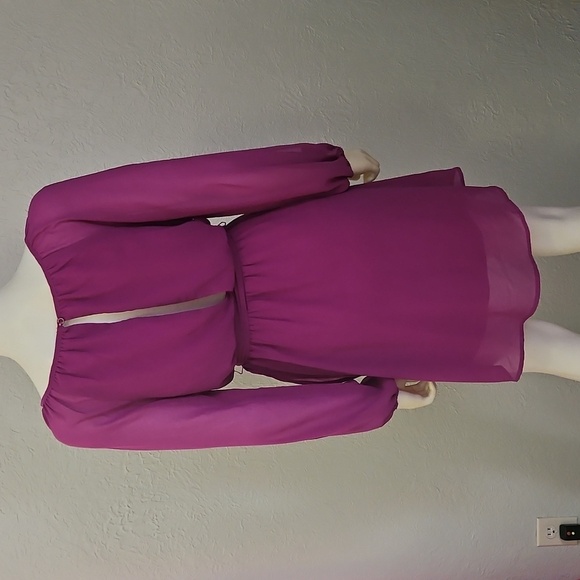 JEALOUS TOMATO Magenta Chiffon Slit Sleeve Tie Waist Fairycore Mini Dress - Picture 6 of 9